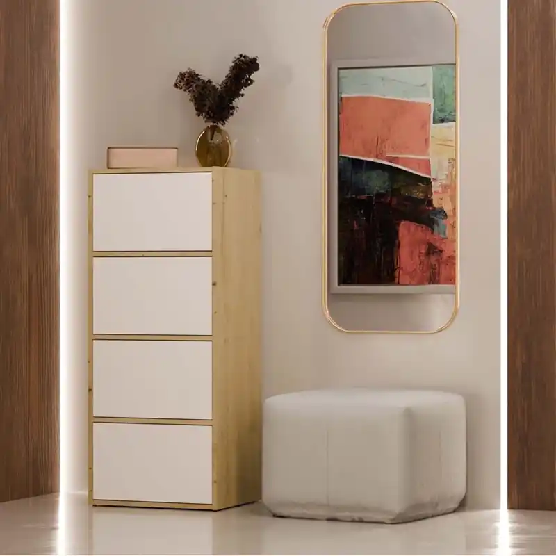 Mobile multiuso moderno 4 ante colonna 50xH119 bianco rovere Easy Prezzo Di Fabbrica