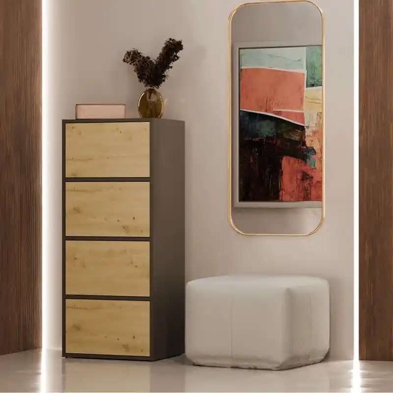 Mobile multiuso moderno 4 ante colonna 50xH119 rovere antracite Easy Offerta Del Giorno