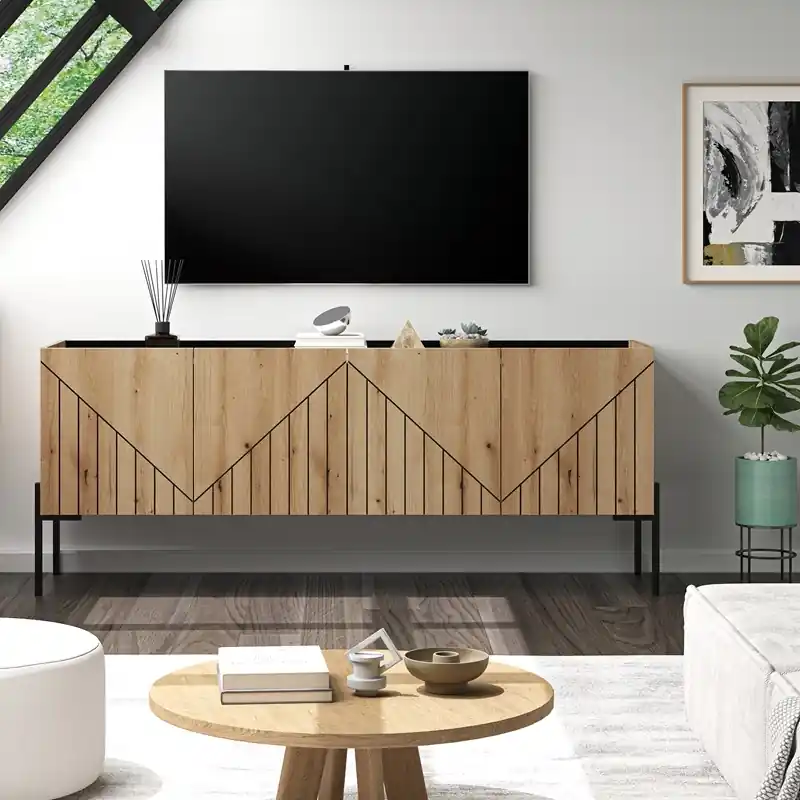 Mobile porta tv 4 ante design 153xH62 rovere nero Auralis Reso Gratuito