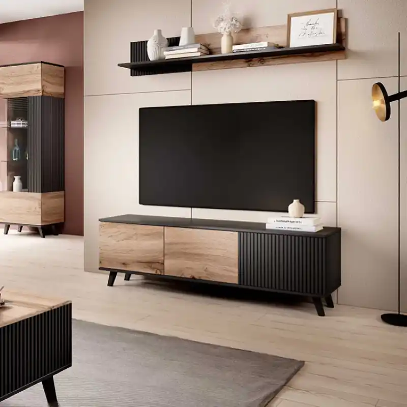 A Buon Prezzo Mobile porta tv design moderno industrial 150xH47 rovere nero Cristy