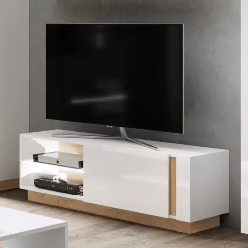 Mobile porta tv moderno 138xH46 soggiorno bianco rovere Theo Offerta Speciale