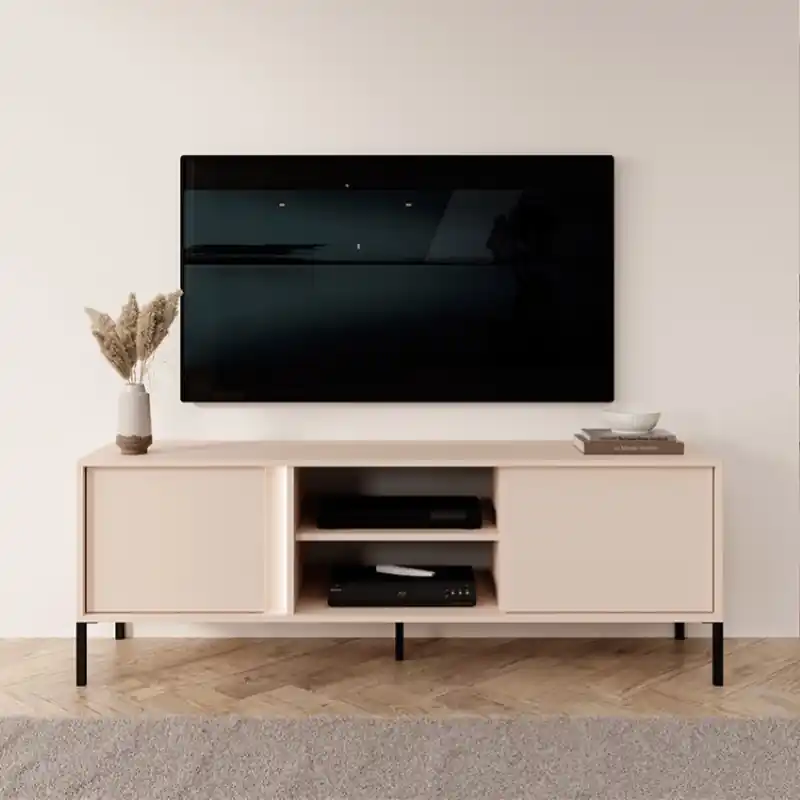 Professionale Mobile porta tv moderno 153xH53cm 2 ante 2 vani beige Maty