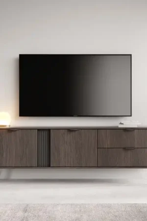 A Buon Prezzo Mobile porta tv moderno 2 ante 2 cassetti 195xH61 cm quercia nero Tudor