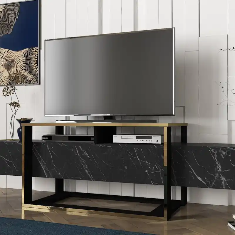 Mobile porta TV moderno design 160xH50cm marmo nero oro Halden Ordina Subito
