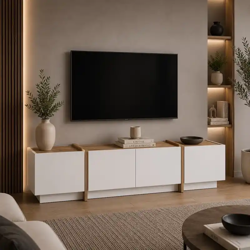 Mobile porta TV moderno design 180xH46cm beige rovere Tavon Di Tendenza
