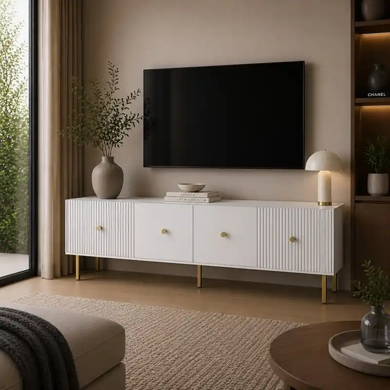 Mobile porta tv moderno design 180xH48 bianco Gulia Prezzo Di Fabbrica