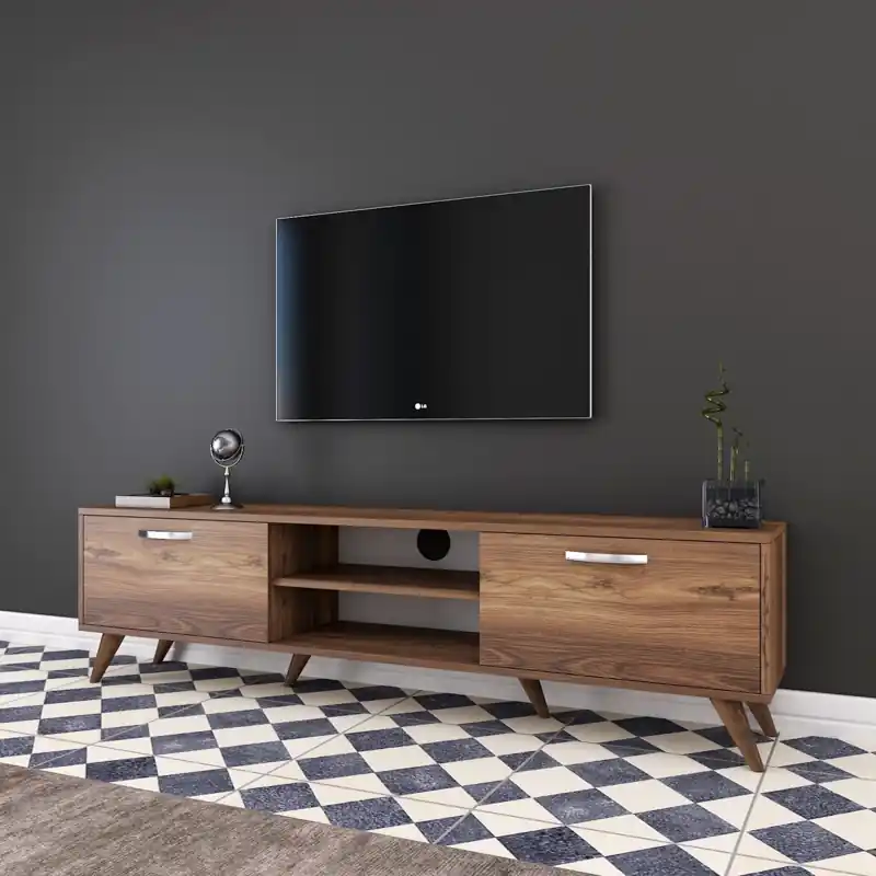 Mobile porta TV moderno design 180xH49cm 2 ribalte noce Dexon Promozione