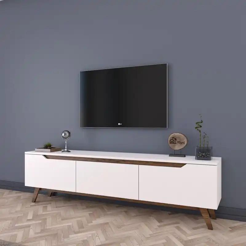 Mobile porta TV moderno design 180xH49cm 3 ribalte bianco noce Ivex Occasione Imperdibile