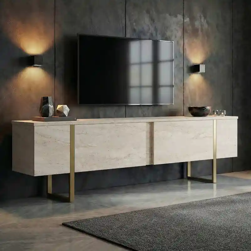 Mobile porta TV moderno design 180xH50cm beige oro Zerick Offerta Del Giorno