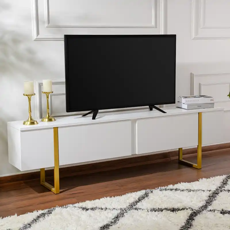 Occasione Imperdibile Mobile porta TV moderno design 180xH50cm bianco oro Seldon