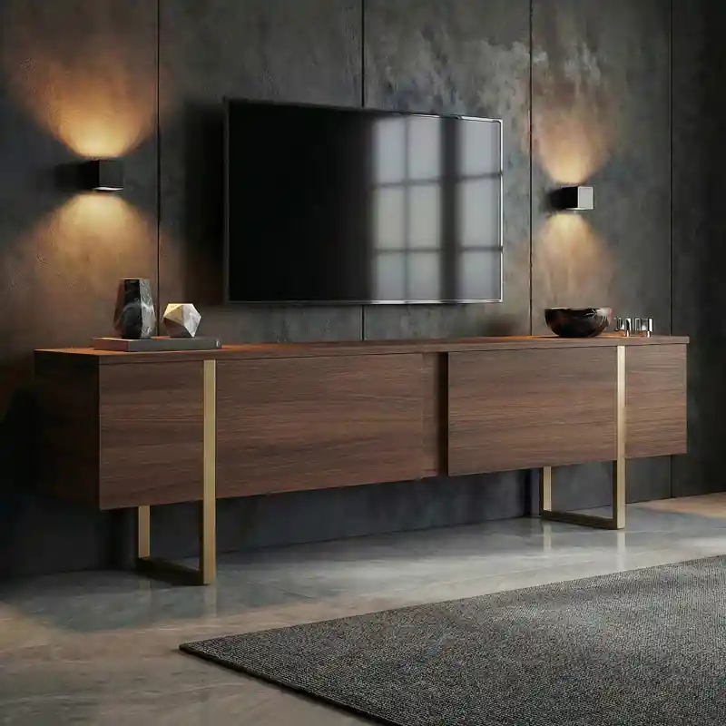 Non Perdere Mobile porta TV moderno design 180xH50cm noce oro Zerick
