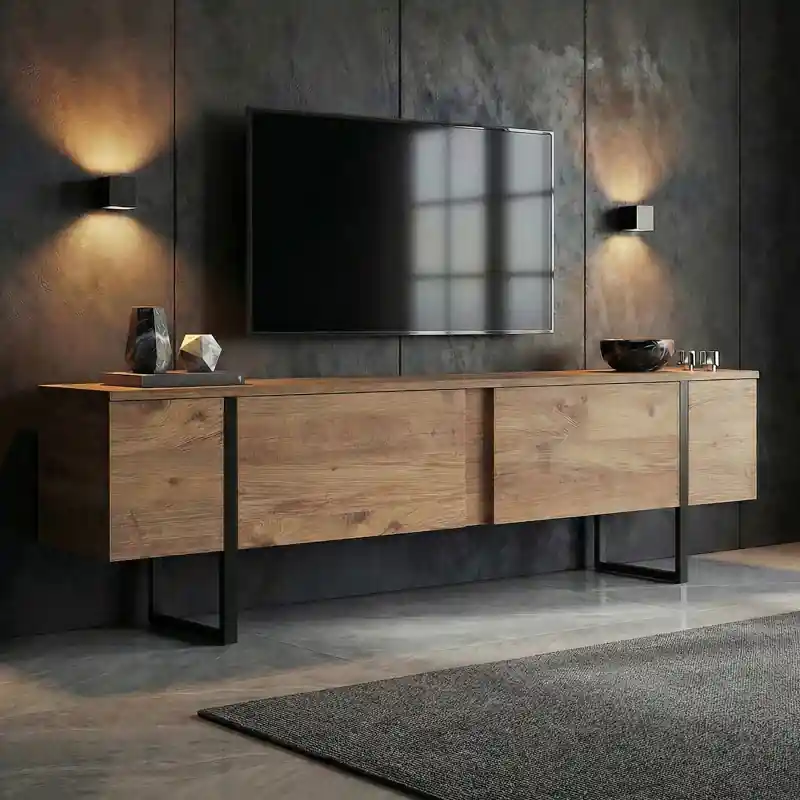 Mobile porta TV moderno design 180xH50cm rovere nero Zerick Compra Oggi Stesso