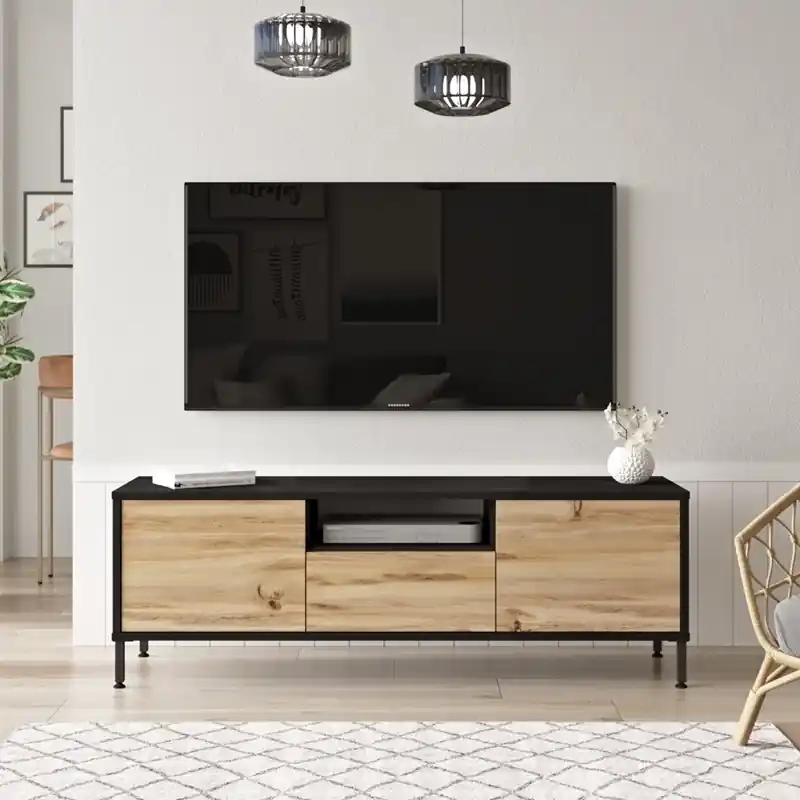 A Buon Prezzo Mobile porta tv moderno design 3 ribalte 140xH46 cm rovere nero Dimitri