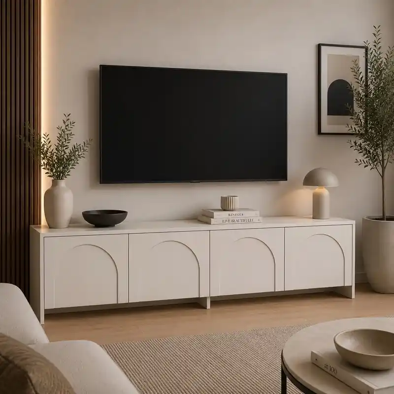 Mobile porta TV moderno design 4 ante 180xH45cm beige Fendrick Reso Gratuito
