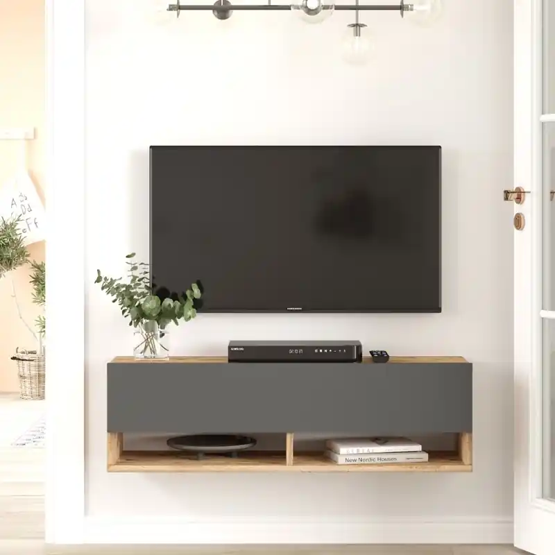 Promozione Mobile porta tv sospeso moderno design 100xH30 cm rovere antracite Jelena
