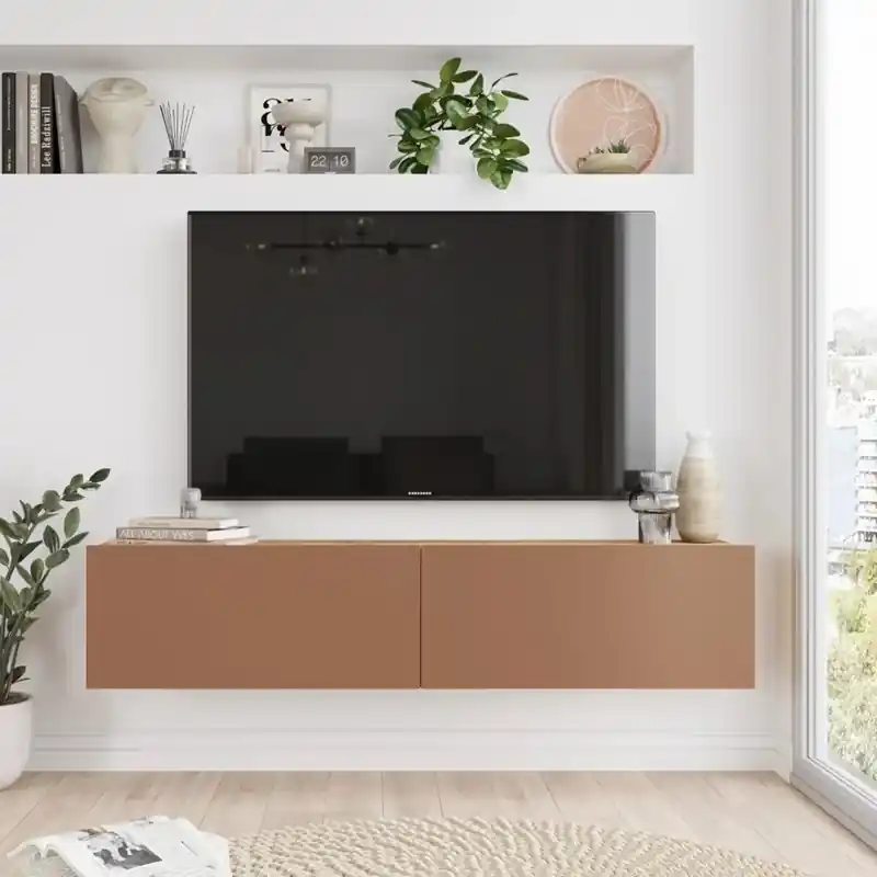 Solo Oggi Mobile porta tv sospeso moderno design 140xH29 cm rovere mattone Lenox-2
