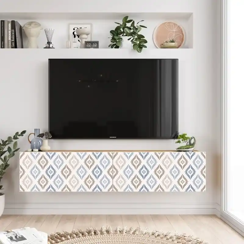 Promozione Esclusiva Mobile porta tv sospeso moderno design 140xH30 cm rovere fantasia Muriel