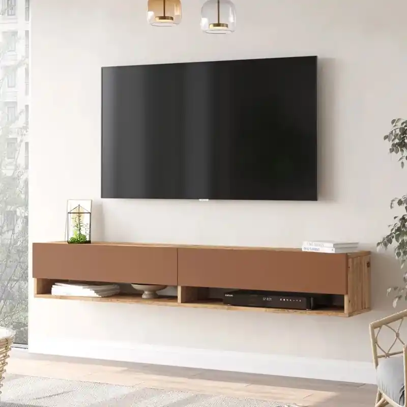 Quantità Limitata Mobile porta tv sospeso moderno design 180xH29 cm rovere mattone Sheldon-3