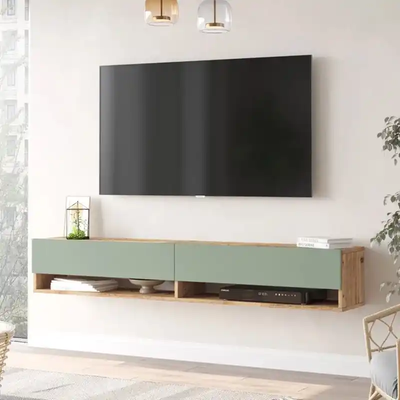 Prezzo Di Fabbrica Mobile porta tv sospeso moderno design 180xH29 cm rovere verde Sheldon-3