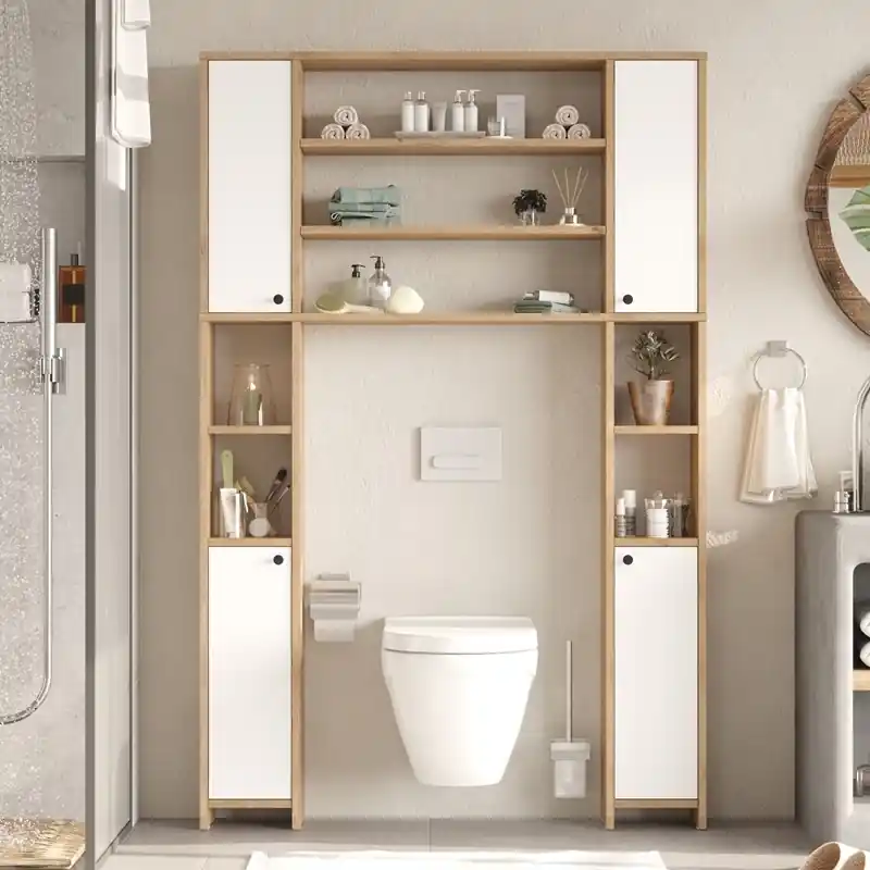 Mobile sopra wc bagno attrezzato colonna 120xH183 cm rovere bianco Square Offerta Del Giorno