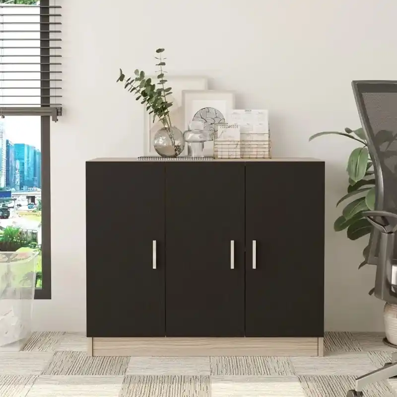Mobile ufficio armadietto moderno 3 ante design 89xH74 cm rovere nero Task Prezzo Conveniente