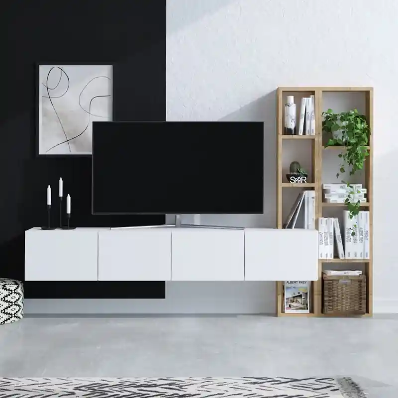 Promo Stagionale Parete attrezzata moderna 182xH120cm soggiorno bianco rovere Velaris