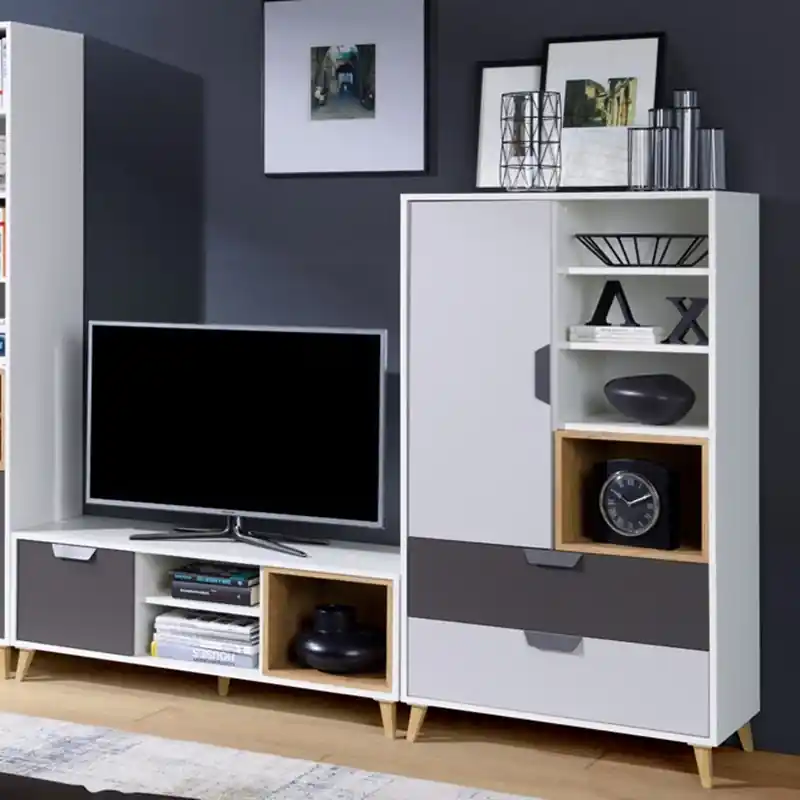 Occasione Parete attrezzata moderna 200xH190 rovere antracite bianco Ala