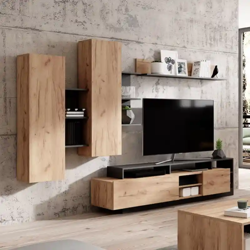 Promo Stagionale Parete attrezzata moderna 260xH172 soggiorno rovere antracite Fiona