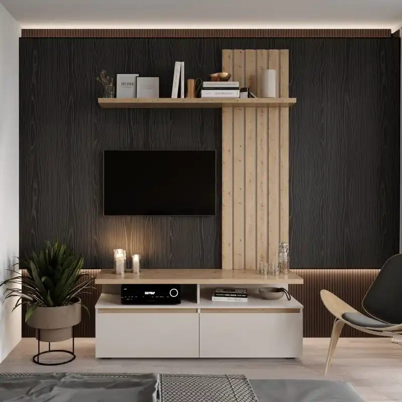Parete attrezzata moderna soggiorno 140xH220 design bianco rovere Caelia Spedizione Espresso