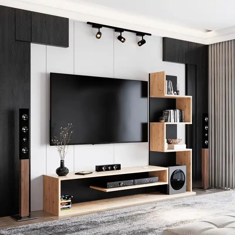Parete attrezzata moderna soggiorno 160xH130 design rovere nero Serp Affare