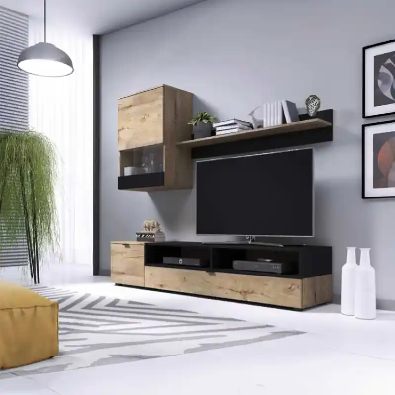 Pagamento Sicuro Parete attrezzata moderna soggiorno 175xH180 rovere nero Smart