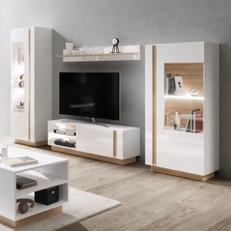 A Buon Prezzo Parete attrezzata soggiorno moderna 270cm bianco opaco lucido rovere Theo