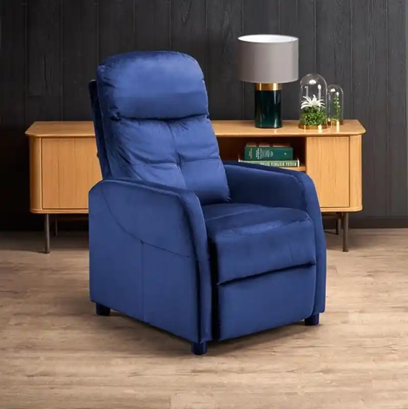 Poltrona letto relax imbottita in tessuto reclinabile blu Lisa Offerta Del Giorno
