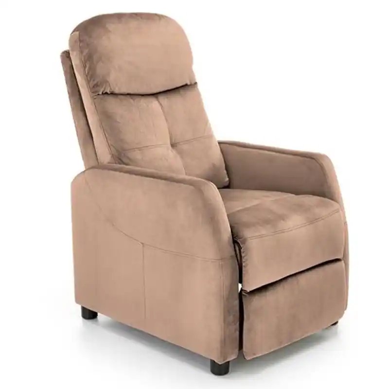 Poltrona letto relax imbottita in tessuto reclinabile camoscio Lisa Offerta Limitata