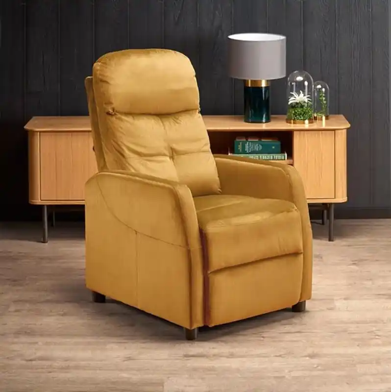 Offerta Del Giorno Poltrona letto relax imbottita in tessuto reclinabile giallo senape Lisa