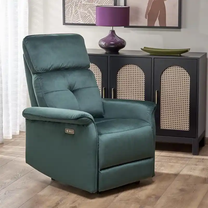 Novità Poltrona relax elettrica motorizzata reclinabile velluto presa USB verde Soft