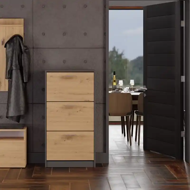 Scarpiera ingresso 60xH116 cm moderna 3 ante ribalta quercia antracite Dakota Ultima Occasione