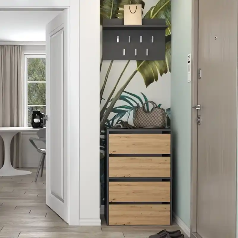 Scarpiera ingresso 60xH88 cm moderna modulare quercia antracite Santa Fe Non Perdere
