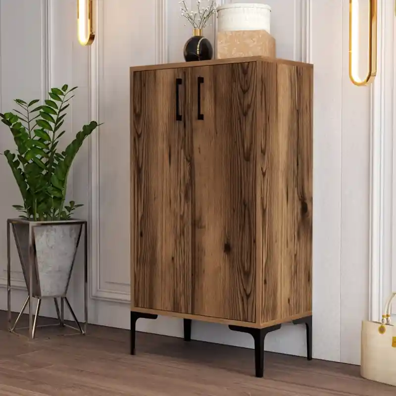 Scarpiera moderna 2 ante ripiani 60xH111cm noce Avena Offerta Del Giorno