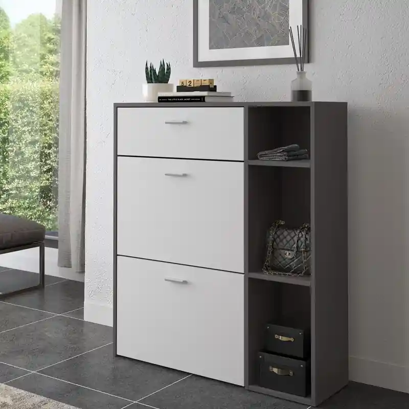 Scarpiera moderna ingresso 2 ante 1 cassetto 90xH102 bianco grigio antracite Toldo Prezzo Di Fabbrica