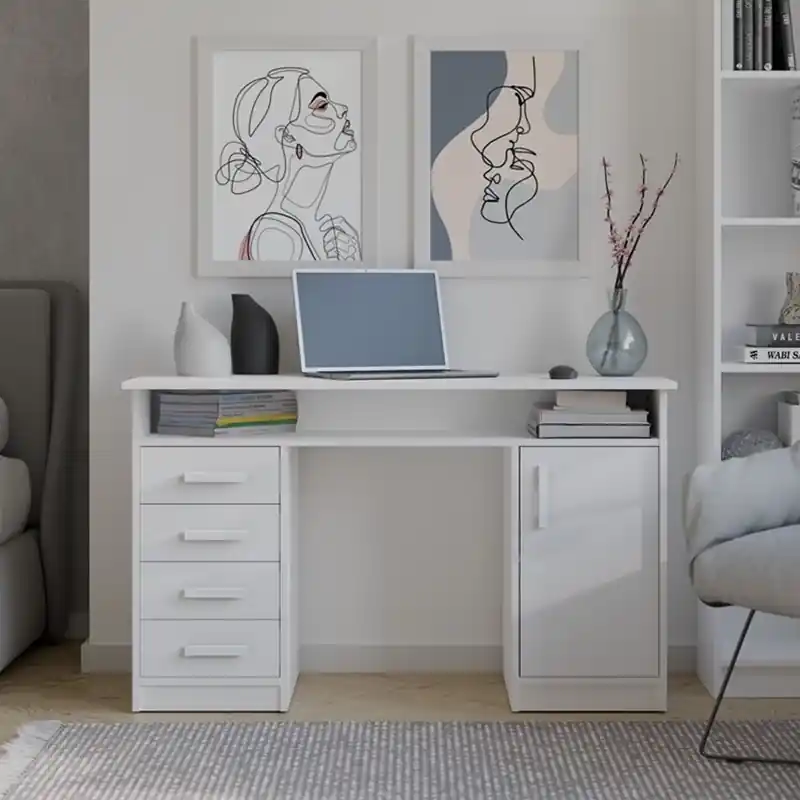 Bestseller Scrivania moderna 4 cassetti 1 anta 125xH75 bianco Tomas