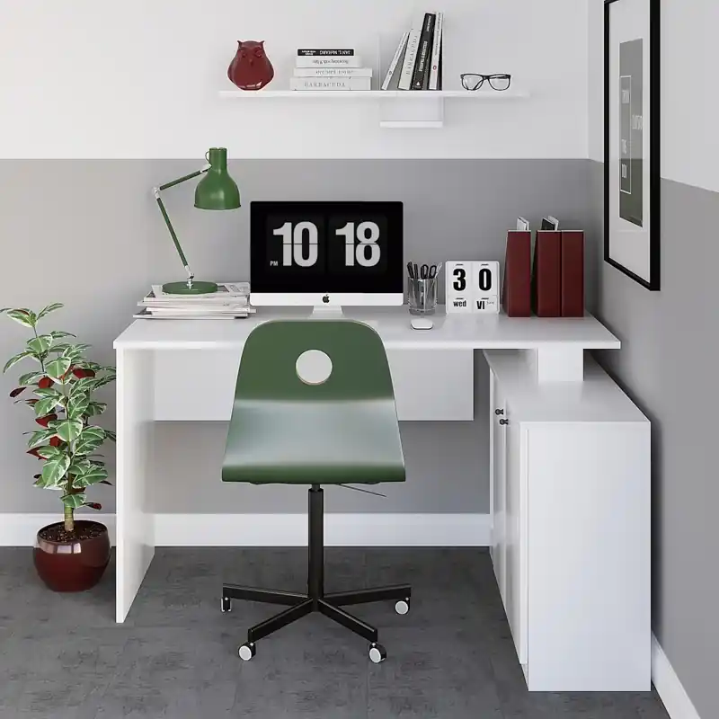 Scrivania moderna angolare attrezzata ufficio ante 130cm bianco System Reso Gratuito