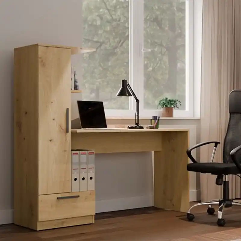 Bestseller Scrivania moderna attrezzata armadietto con libreria ufficio 115xH140 cm rovere Carmen