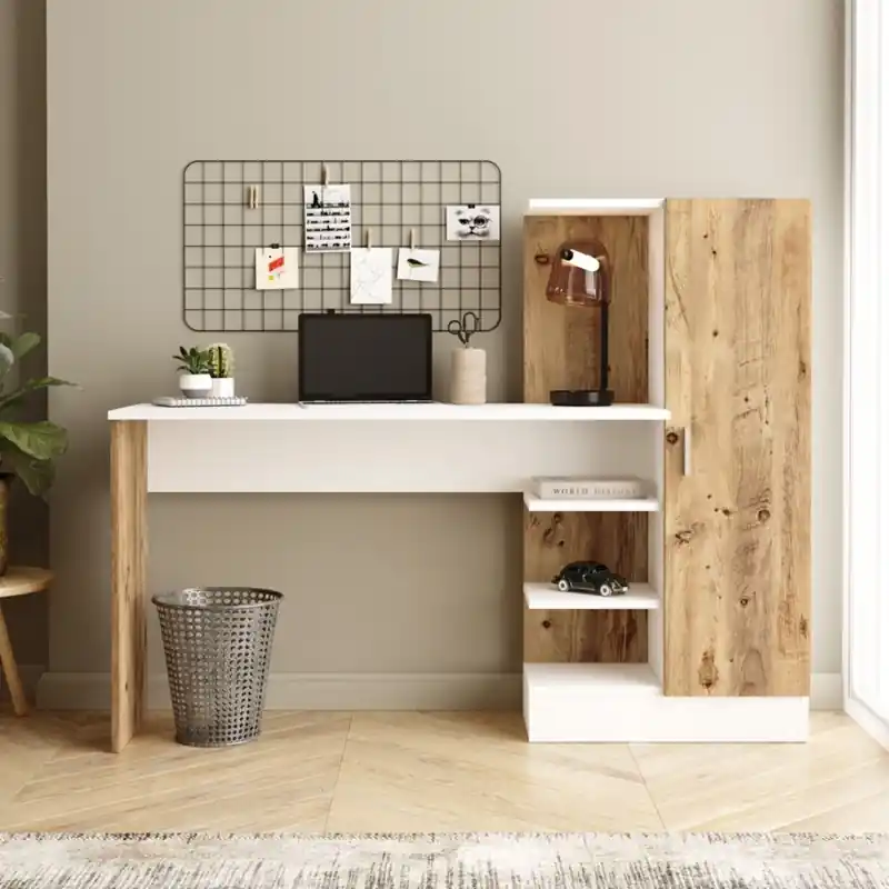 Quantità Limitata Scrivania moderna attrezzata libreria 1 anta ufficio 152xH120 cm bianco rovere Daria