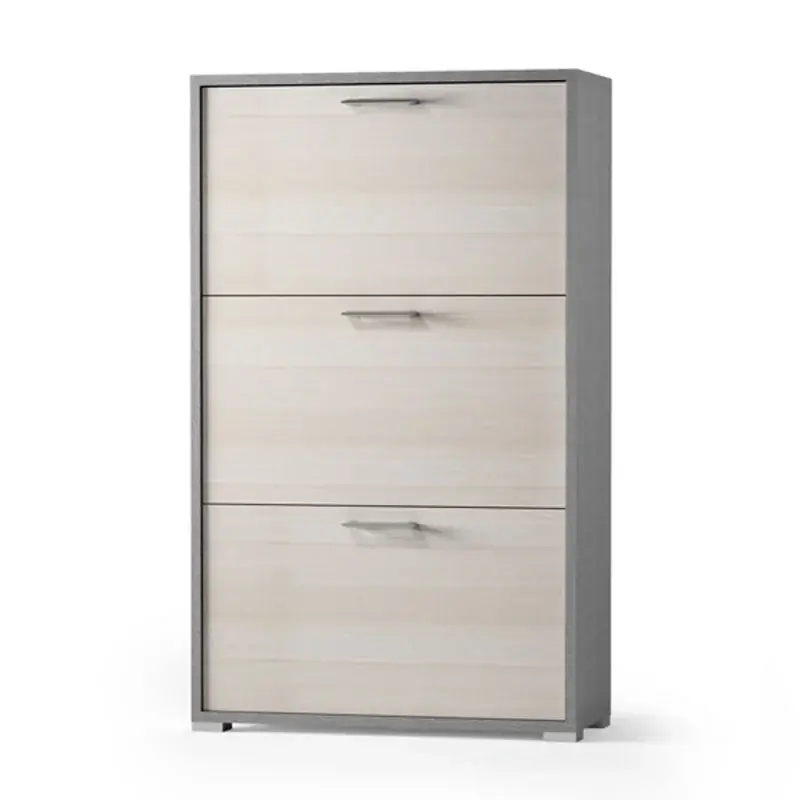 Pagamento Sicuro Scarpiera salvaspazio con tre ante a ribalta in legno larice / tessuto H 112 cm