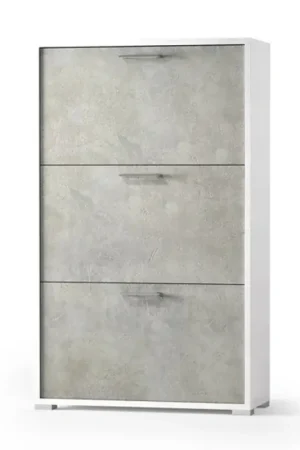 Scarpiera salvaspazio con tre ante a ribalta in legno bianco / cemento H 112 cm Super Prezzo
