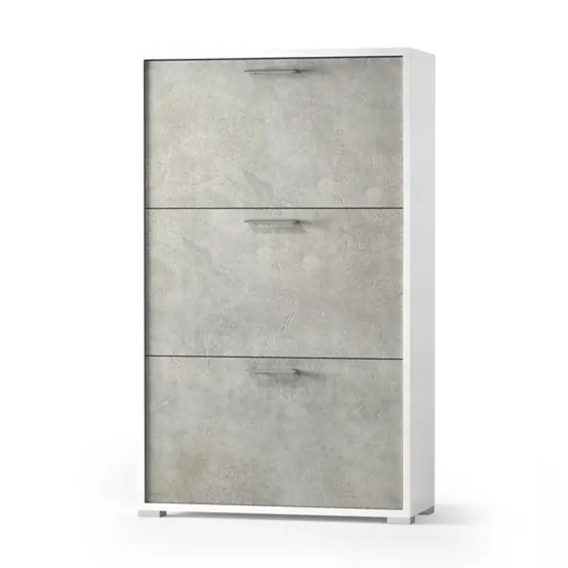 Scarpiera salvaspazio con tre ante a ribalta in legno bianco / cemento H 112 cm Super Prezzo