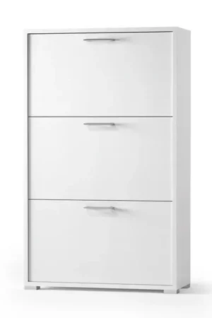 Saldi Scarpiera salvaspazio con tre ante a ribalta in legno bianco H 112 cm
