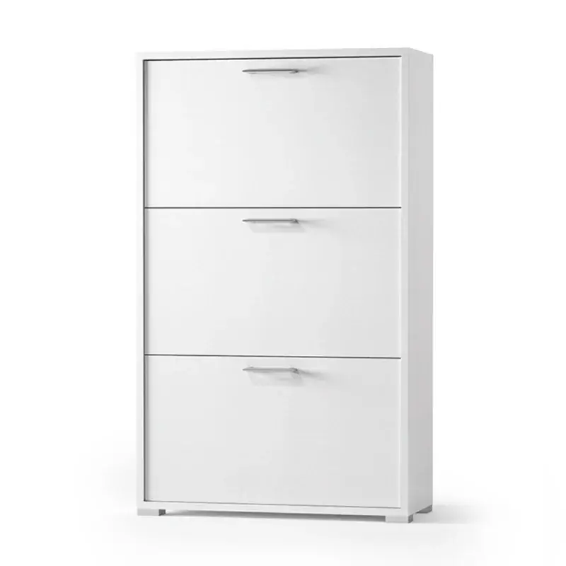 Saldi Scarpiera salvaspazio con tre ante a ribalta in legno bianco H 112 cm
