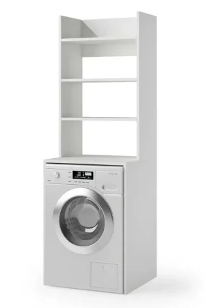Mobile coprilavatrice multiuso in legno bianco con rialzo e 3 ripiani Nuova Collezione